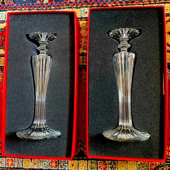 AUTHENTIC BACCARAT MILLE NUITS BOUGEOIR CRYSTAL CANDLESTICK SET OF TWO 2 - Picture 15 of 16